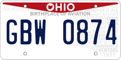 OH license plate GBW0874