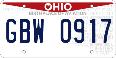 OH license plate GBW0917