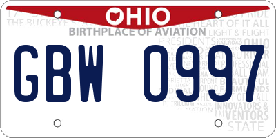 OH license plate GBW0997
