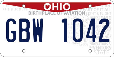 OH license plate GBW1042