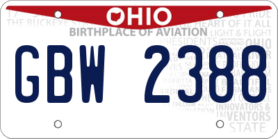 OH license plate GBW2388