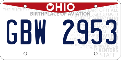 OH license plate GBW2953