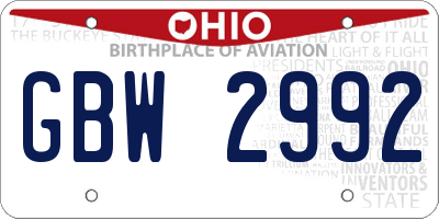 OH license plate GBW2992