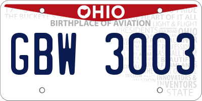 OH license plate GBW3003