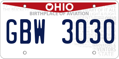 OH license plate GBW3030