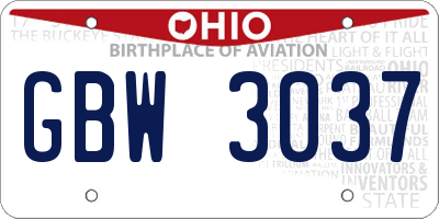 OH license plate GBW3037