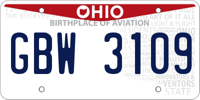 OH license plate GBW3109