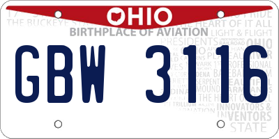 OH license plate GBW3116