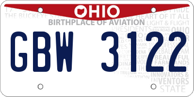 OH license plate GBW3122
