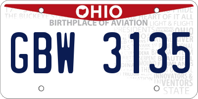 OH license plate GBW3135