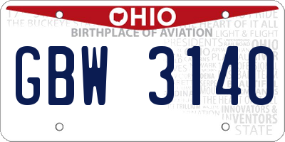 OH license plate GBW3140