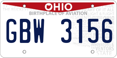OH license plate GBW3156