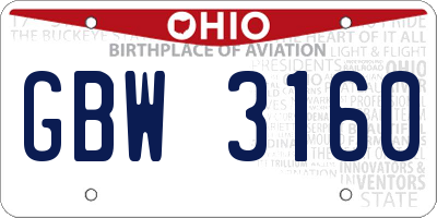 OH license plate GBW3160
