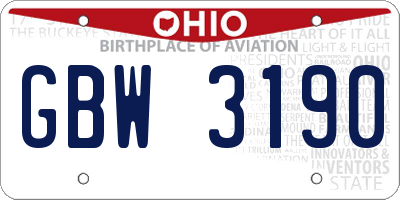OH license plate GBW3190