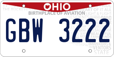 OH license plate GBW3222