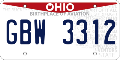 OH license plate GBW3312