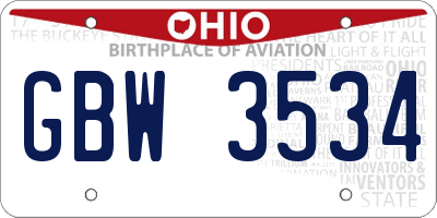 OH license plate GBW3534