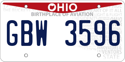 OH license plate GBW3596