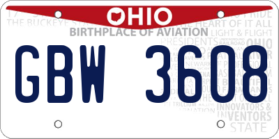OH license plate GBW3608