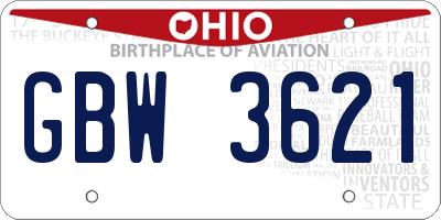 OH license plate GBW3621