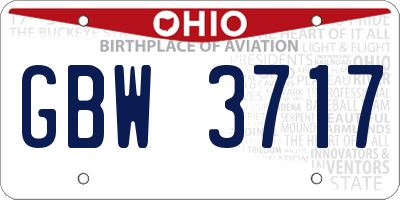 OH license plate GBW3717