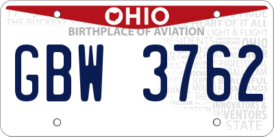OH license plate GBW3762