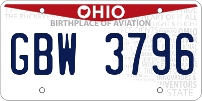 OH license plate GBW3796