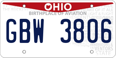 OH license plate GBW3806