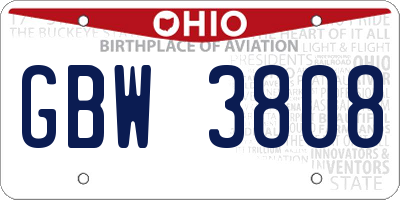 OH license plate GBW3808