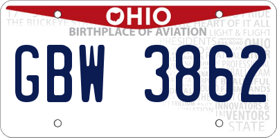 OH license plate GBW3862