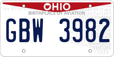 OH license plate GBW3982