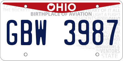 OH license plate GBW3987