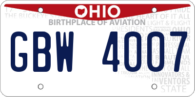OH license plate GBW4007