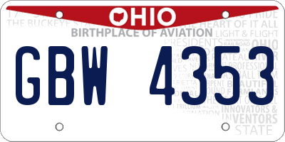 OH license plate GBW4353
