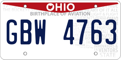 OH license plate GBW4763