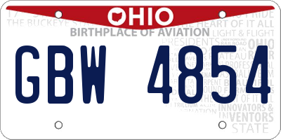 OH license plate GBW4854