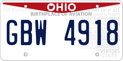 OH license plate GBW4918