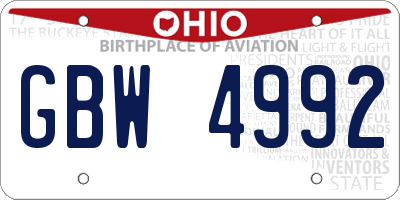 OH license plate GBW4992