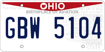 OH license plate GBW5104
