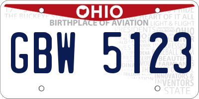 OH license plate GBW5123