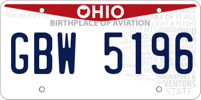 OH license plate GBW5196