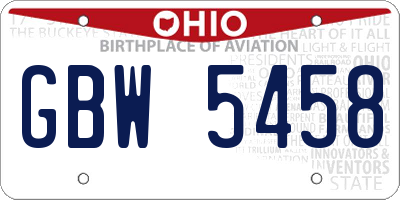 OH license plate GBW5458