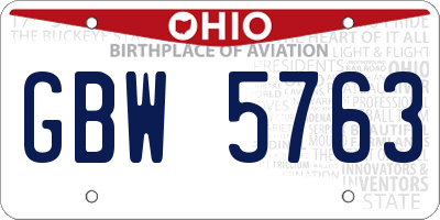 OH license plate GBW5763