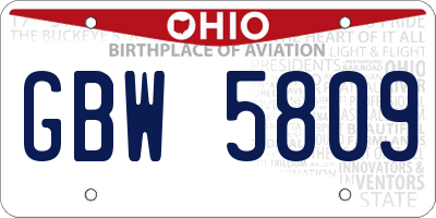 OH license plate GBW5809