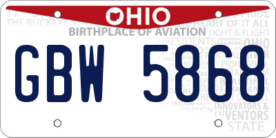 OH license plate GBW5868