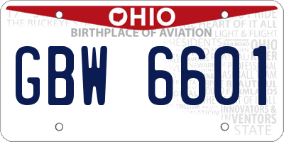 OH license plate GBW6601
