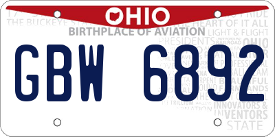 OH license plate GBW6892