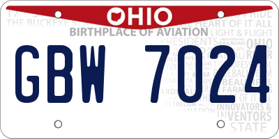 OH license plate GBW7024