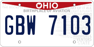 OH license plate GBW7103