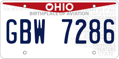 OH license plate GBW7286
